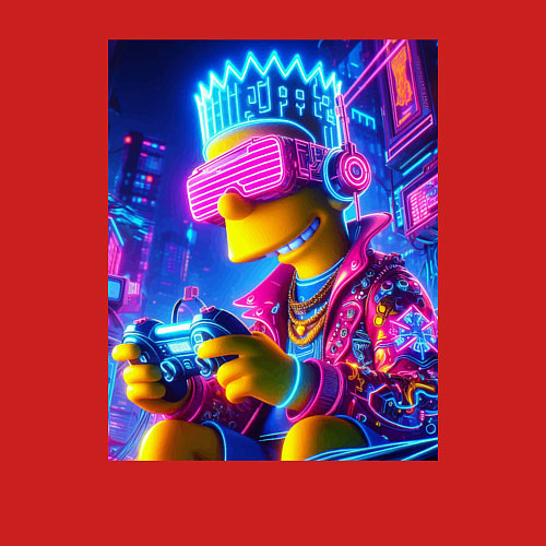 Мужской свитшот Bart Simpson esports player - neon glow / Красный – фото 3