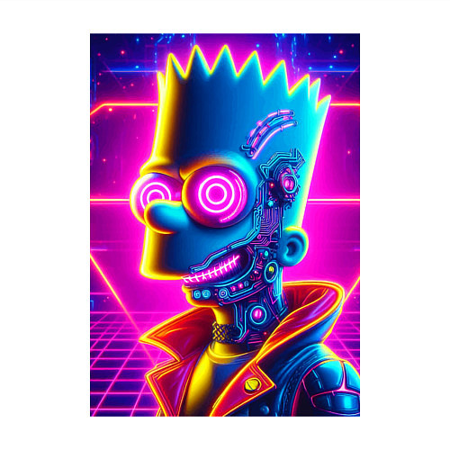 Мужской свитшот Биоробот Барт - неоновое свечение / Белый – фото 3