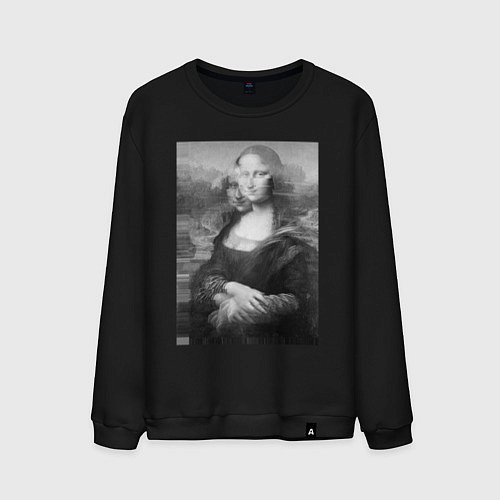 Мужской свитшот Черная-белая Мона Лиза с глюками / Черный – фото 1