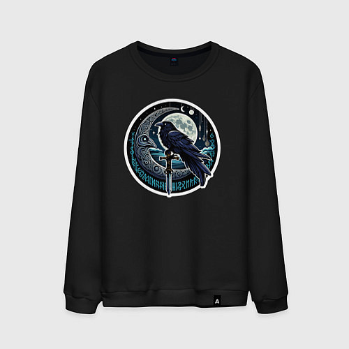 Мужской свитшот Полнолуние ворон с мечом / Черный – фото 1