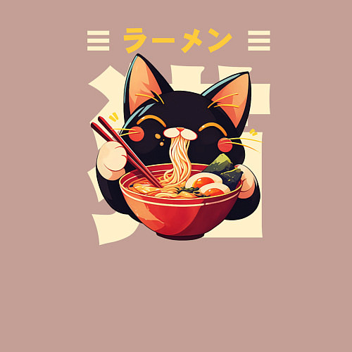 Мужской свитшот Ramen and cat / Пыльно-розовый – фото 3