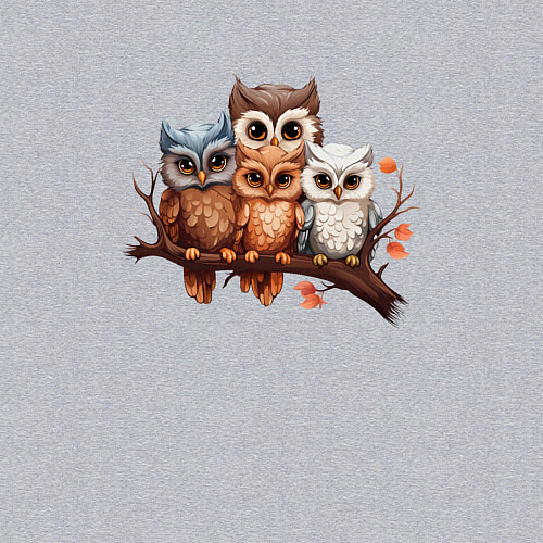 Мужской свитшот Четыре совы на ветке / Меланж – фото 3