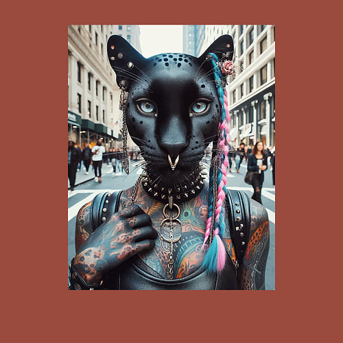 Мужской свитшот Пантера панк из Нью-Йорка - нейросеть / Кирпичный – фото 3