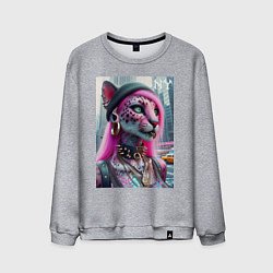 Мужской свитшот Панк девушка-леопард в татухах в Нью-Йорке