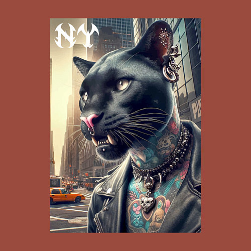 Мужской свитшот Cool dude panther from New York - ai art / Кирпичный – фото 3