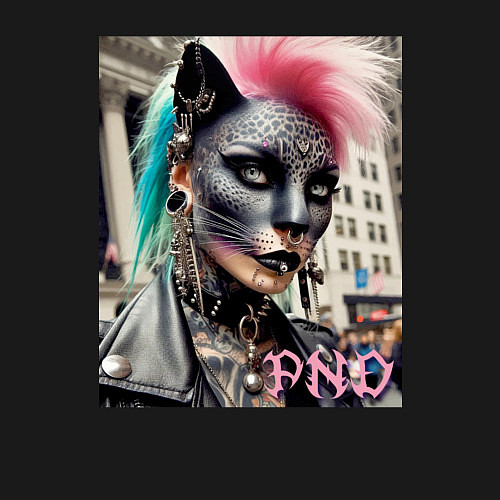 Мужской свитшот Девушка кошка - панк не умер / Черный – фото 3