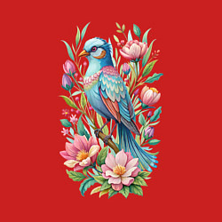 Свитшот хлопковый мужской Красивая голубая птица среди цветов, цвет: красный — фото 2