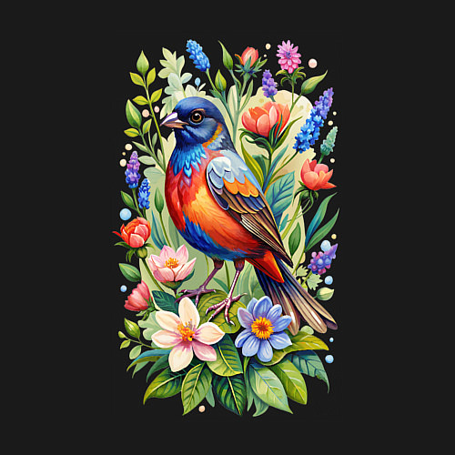 Мужской свитшот Расписной овсянковый кардинал / Черный – фото 3