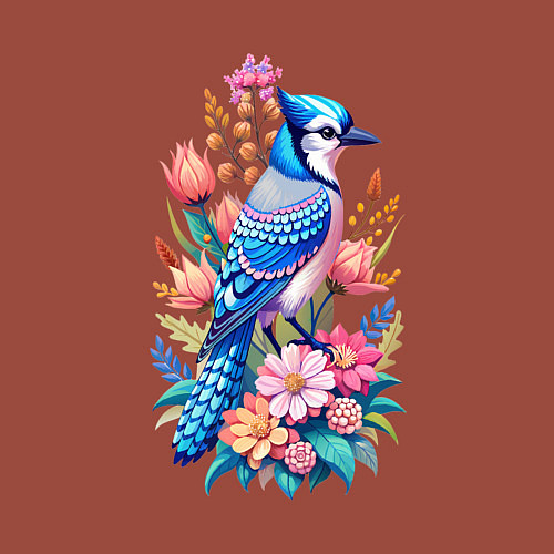 Мужской свитшот Голубая сойка среди цветов / Кирпичный – фото 3