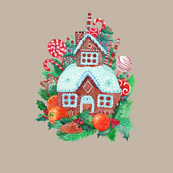 Свитшот хлопковый мужской Пряничный домик со сладостями и фруктами, цвет: миндальный — фото 2