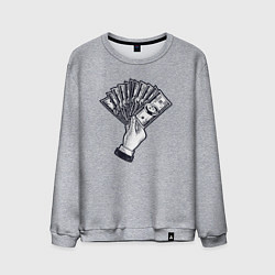 Свитшот хлопковый мужской Доллары в руке, цвет: меланж