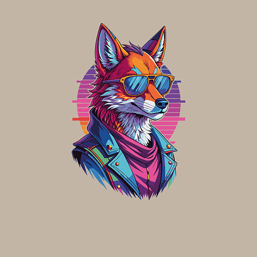 Мужской свитшот Лис в кожаной куртке / Миндальный – фото 3