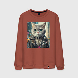 Мужской свитшот Прикольный котик фанат тяжёлого рока - нейросеть