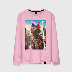 Свитшот хлопковый мужской Funny cat punk from New York - ai art, цвет: светло-розовый