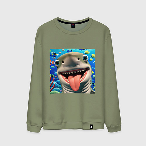 Мужской свитшот Веселая акула с высунутым языком в океане / Авокадо – фото 1