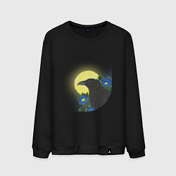 Мужской свитшот Чёрный ворон на ветке под луной
