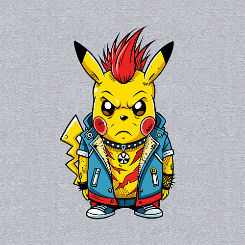 Мужской свитшот Пикачу панк с красным ирокезом / Меланж – фото 3