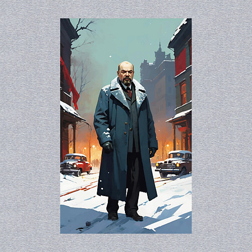 Мужской свитшот Ленин зимой без охраны - нейросеть / Меланж – фото 3