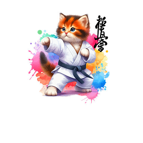 Мужской свитшот Кёкусинкай карате - крутой котёнок / Белый – фото 3