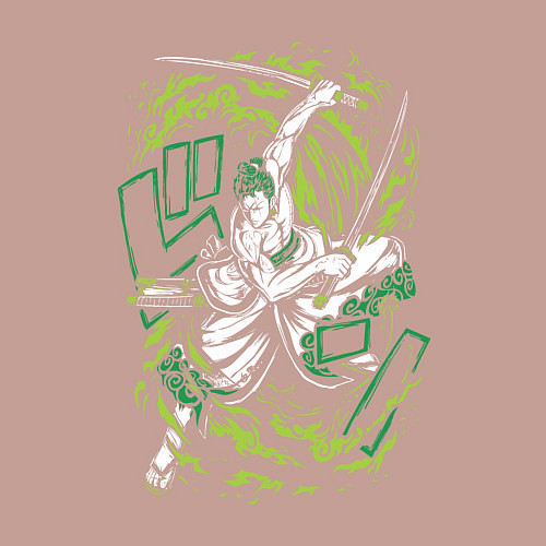 Мужской свитшот One piece зоро зеленый вихрь / Пыльно-розовый – фото 3