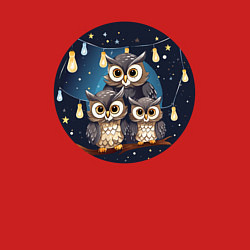 Свитшот хлопковый мужской Семья сов ночью, цвет: красный — фото 2