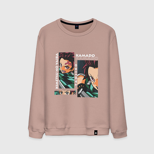 Мужской свитшот Клинок рассекающий демонов Kamado Tanjiro / Пыльно-розовый – фото 1