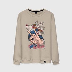 Свитшот хлопковый мужской Человек-бензопила Аки Хаякава лис, цвет: миндальный