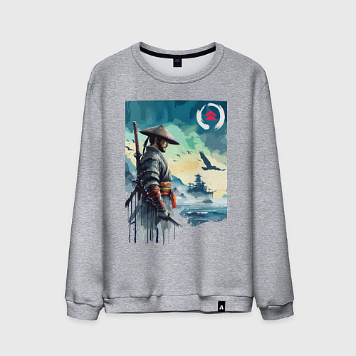 Мужской свитшот Японский самурай - призрак Цусимы / Меланж – фото 1