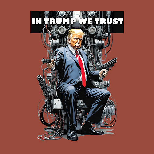 Мужской свитшот Trump with two pistols - cyberpunk / Кирпичный – фото 3