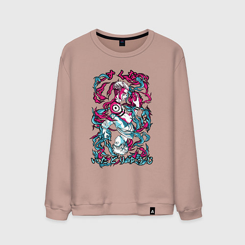 Мужской свитшот Магическая битва Итадори х Сукуна неон / Пыльно-розовый – фото 1
