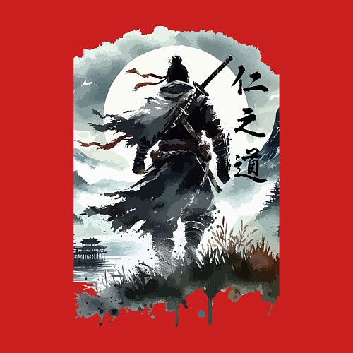 Мужской свитшот Призрак Цусимы - Японский самурай / Красный – фото 3