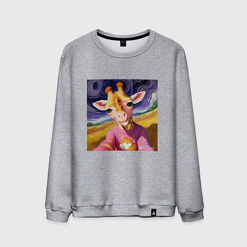 Мужской свитшот Селфи жирафа / Меланж – фото 1