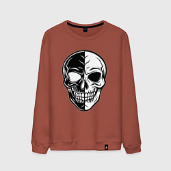 Свитшот хлопковый мужской Черно белый череп, цвет: кирпичный
