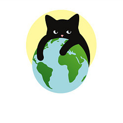 Свитшот хлопковый мужской Котик, обнимающий землю в космосе, цвет: белый — фото 2