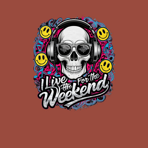 Мужской свитшот Я живу ради выходных - череп работник тусовщик и с / Кирпичный – фото 3