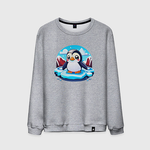 Мужской свитшот Пингвинёнок на льдине / Меланж – фото 1