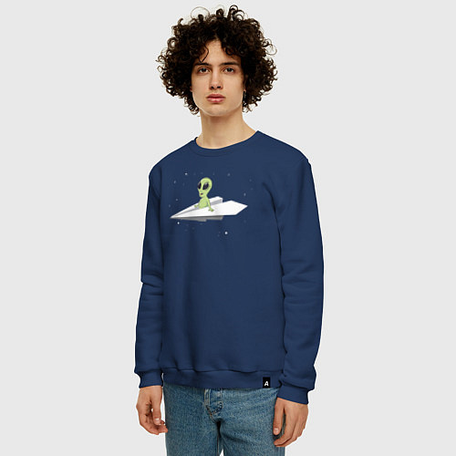 Мужской свитшот Пришелец в бумажном самолётике / Тёмно-синий – фото 3