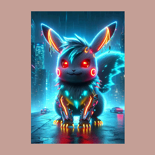 Мужской свитшот Cyber Pikachu in the neon metropolis - ai art / Пыльно-розовый – фото 3