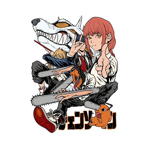 Мужской свитшот Человек-бензопила Макима Аки Пауэр Денджи Почита Л / Белый – фото 3