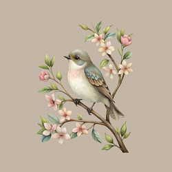 Свитшот хлопковый мужской Маленькая птичка на ветке с цветами, цвет: миндальный — фото 2