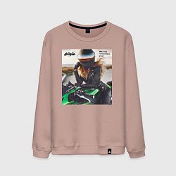 Свитшот хлопковый мужской Девушка на мотоцикле Kawasaki ninja- память, цвет: пыльно-розовый