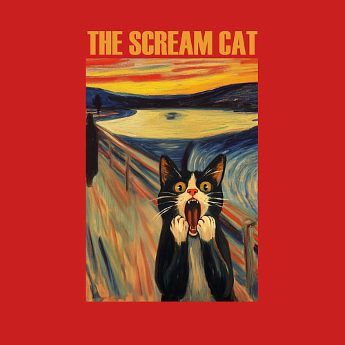 Мужской свитшот The scream cat art / Красный – фото 3