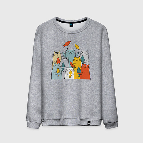 Мужской свитшот Коты и рыбы / Меланж – фото 1