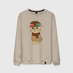 Мужской свитшот Милый котик в кепке и с шарфиком - художник