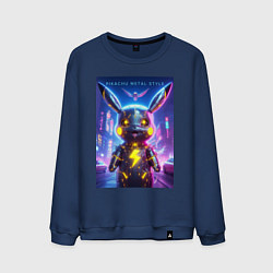 Мужской свитшот Cyber Pikachu - metal style neon glow