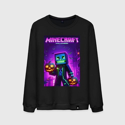 Мужской свитшот Minecraft - halloween neon glow / Черный – фото 1