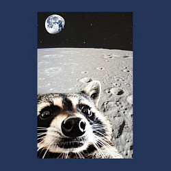 Свитшот хлопковый мужской Енот на луне делает селфи, цвет: тёмно-синий — фото 2