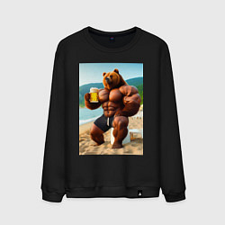 Мужской свитшот Медведь бодибилдер с кружкой пива на пляже - нейро