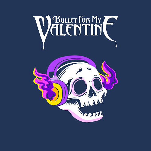 Мужской свитшот Bullet For My Valentine - неоновый череп / Тёмно-синий – фото 3
