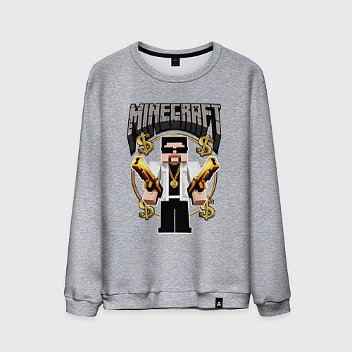 Мужской свитшот Стив из Майнкрафт с золотыми пистолетами / Меланж – фото 1